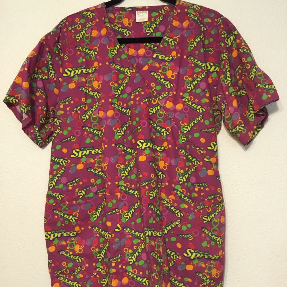 SCRUB TOP...NESTLE spree candy...